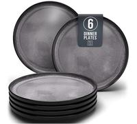 Pure Living Ibiza Stoneware Dinner Plates Set of 6 - Mediterranean Dining Plate Set, Dishwasher and Microwave Safe - Elegant Stoneware Tableware - Grey