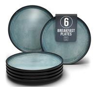 Pure Living Ibiza Stoneware Side Plates Set of 6 - Dessert and Breakfast Plates, Dishwasher and Microwave Safe - Mediterranean Style Tableware - Petrol