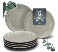 PURE LIVING INTERIOR DESIGN Breakfast and Dessert Plate Set Hygge Series - Stoneware, Stylish Cake Plates, Dishwasher, Microwave, and Scratch Resistant - Small Plates, Salad for 6 - in Light Brown