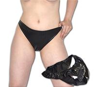 Pure Lust Fetish Briefs with Dildo for Women - Extravagant Chastity Briefs, Discreet Stimulation, Shiny Stretch Vinyl, Textured Penis Plug, Bondage Lingerie