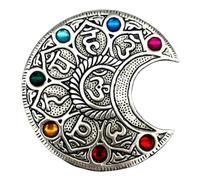 Pure Metal Silver Color Half Moon 7 Chakra Stone Incense Stick Agarbatti Holder for Temple, Worship, Fragrance & Spiritual Atmosphere - Pack of 1