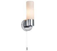 Pure Modern Chrome Plated and Frosted Glass E14 LED Compatible Bathroom Wall Light with Pull Cord IP44 Rated