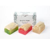 Pure Now Loofah Soap Set (3 x 100 g) - With Aloe Vera, Rose Oil & Rice Water - Vegan, Natural Exfoliation, Moisturising