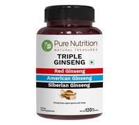 Pure Nutrition Triple Ginseng 650mg | 120 Caps | Supplememtfor Men and Women | Highly Effective Combination of Red, American and Siberian Ginseng. Non GMO