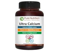 Pure Nutrition Ultra Calcium 1000mg with VIT D3 + K | 120 Tab | Highly absorbable Supplement with Calcium Citrate Malate, VIT D3, K, Moringa Oleifera, Magnesium and Zinc.