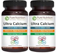 Pure Nutrition Ultra Calcium 1000mg with VIT D3 + K2 | 90 Tab | Highly absorbable Calcium Supplement with Calcium Citrate Malate, VIT D3, K2, Moringa Oleifera, Magnesium and Zinc. (Pack of 2)