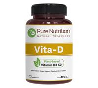 Pure Nutrition Vitamin D3 K2 Supplement (D3 6000iu + K2 MK7 100mcg) | 120 Tabs | Plant Based Vitamin D3 K2 Supplement to Support Calcium Absorption | Vegan Vitamin K2 D3 | Non GMO