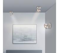 PURE Oculis LED ceiling lamp, silver, Ø 15 cm, iron and glass