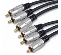 Pure OFC HQ 3 x Phono Plugs to Plugs Composite Video and Audio Cable GOLD 2m