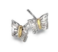 Pure Origins 925 Sterling Silver And Brass Butterfly Stud Earrings