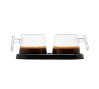 Pure Over Glass Espresso Cups | 2 Piece Coffee Mugs Set | Ceramic Coaster | Easy to Clean | Made of Borosilicate Glass | Heat Resistant (set of two) | Demitasse (Black Ceramic Coaster)