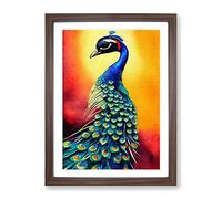 Pure Peacock Framed Print | A2 Walnut Framed Wall Art | Ready to Hang | Modern Animal Picture | Living Room Bedroom Lounge Office