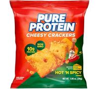 Pure Protein Crackers - High Protein Snack, Low Carb Keto Friendly Biscuits, Crunchy Baked Oven-Pressed Crisps, Gluten Free Nutritious Treat, Non-GMO Ingredients - Hot & Spicy - 12 Pack (30g Each)