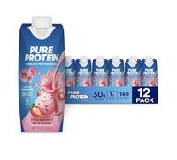Pure Protein High Protein Shake, Low Sugar Keto Friendly Meal Replacement Beverage with Essential Vitamins and Minerals, Gluten Free Post Workout Drink - Strawberry Milkshake - 12-Pack (325ml)