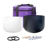 Pure Quartz Crystal Bowl, Yin Yang Crystal Singing Bowl Set 2 Pcs Black White 8 inch 10 For Yoga