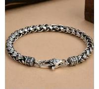 Pure S925 Silver Men 7mm Six Mantra Sutra Link Bracelet 7/7.87inchL-18cm/7inch-27-28g