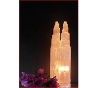 Pure Selenite Crystal Natural Light Mountain Twin Tower Lamp Handmade Natural Energy Healing Clarity and Meditation Lamp Home Decoration Table Lamp Mineral Christmas Occasion Gift (25cm)