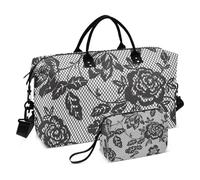 Pure Sexy Black Hollow Rose Lace Duffel Bag Carry on Weekender Overnight Bag Large Gym Bag with Adjustable Strap for Trip Multifunctional, Pure Sexy Black Hollow Rose Lace, One Size