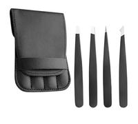 Pure Sharp Eyebrow Tweezers 4-Piece Set with Leather Case - Professional Stainless Steel Tweezers for Ingrown Hair, Facial Hair Removal - Precision Flat, Angled, Pointed, Slant Tips - Best for Travel
