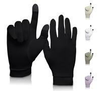 Pure Silk Glove Liners | Soft & Comfortable | Inner Thermal Gloves | Natural Wear | Unisex | Wash Bag Included (Jet Black, Large)