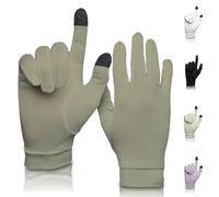 Pure Silk Glove Liners | Soft & Comfortable | Inner Thermal Touchscreen Gloves | Natural Wear | Unisex | Wash Bag Included (Khaki, Medium)