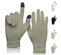 Pure Silk Glove Liners | Soft & Comfortable | Inner Thermal Touchscreen Gloves | Natural Wear | Unisex | Wash Bag Included (Khaki, Medium)