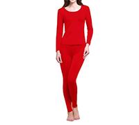 Pure Silk Knit Women Underwear Long Johns Top and Bottom Set[US14,Red]