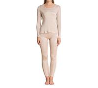 Pure Silk Knit Women Underwear Long Johns Top and Bottom Set[US6,Beige]