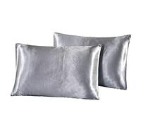 Pure Silk Pillowcase 2Pcs Silk Satin Pillowcases, For Hair And Skin Silky Smooth Solid Colored Cool Pillow Cover With Envelope Closure(Light Grey,510x1020mm)