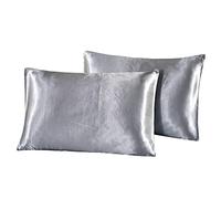 Pure Silk Pillowcase Satin Silk Pillow Case Size Solid Color Pillowcase Cover King Bedding(Light Grey,51x102cm 2pcs)
