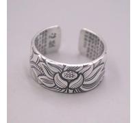 Pure Silver 925 Women Ring Lotus Flower Heart Sutra Ring