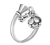 pure silver ring for woman lotus bells Korean version of stylish Thai silver adjustable woman ring