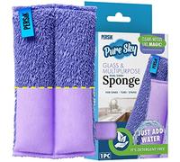 Pure-Sky ULTRA MICROFIBER Cleaning SPONGE - 2-in1, COMBINATION for Glass and Multipurpose - JUST ADD WATER No Detergents Needed - Use for Windows, Glass, Mirrors, Removing Stains in the cracks,