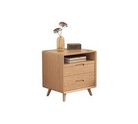 Pure Solid Wood White Modern Bedroom Bedside Table with Double Storage Drawers - mid-Century Nordic Style, Simple Wooden Coffee Pull-Out top Retro (Color : Colo
