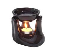 Pure Source India Ceramic Hand Type Oil Burner for Home, Office, with 1 Tea Light Candle, Made by Porcelain (Black)