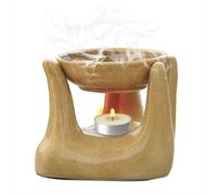 Pure Source India Ceramic Hand Type Oil Burner for Home, Office, with 1 Tea Light Candle, Made by Porcelain (Dotted Brown)