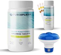 Pure Splash 1Kg 4-In-1 Multifunction Pool Chlorine Tablets With Floating Chlorine Dispenser & Test Strips For Swimming Pool