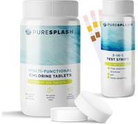 Pure Splash 1Kg Chlorine Tablets With Water Test Strips 4 In 1 Multifunction Hot Tub & Pool Sanitiser