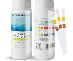 Pure Splash Pool Water Test Strips - 3-In-1 Pool & Spa Kit With 50 Chlorine Strips - Tests Chlorine, Ph, Alkalinity - Fast Results