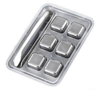 Pure Titanium Ice Cubes 27mm Set with Tongs | 99.8% pure titanium, wear-resistant, flavor-neutral, includes storage clip, set of six cubes