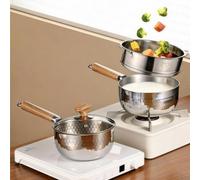 Pure Titanium Saucepan 16cm Wood Handle Induction Safe(20cm) | Deep 9cm body, 3D for honeycomb texture, spill prevention, 18cm diameter, gas and electric safe