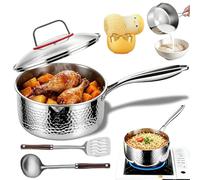 Pure Titanium Saucepan with Lid, 2026 Upgrade 1.5/2/3/4 Qt No Coating Non Stick Hammered Titanium Pan with Dual Pour Spouts, Fast Even Heating Sauce Pan for Cooking (Without Steamer, 22cm)