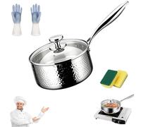 Pure Titanium Saucepan with Lid, No Coating Non Stick Titanium Hammered Saucepan, Ultra-Durable, Scratch-Resistant, Multipurpose Sauce Pan for Cooking, Compatible with All Cooktops (16cmSilver)