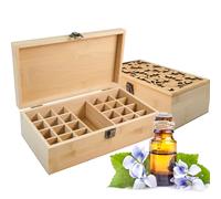 Pure Vie Bamboo Essential Oil Storage Box Travel Organizer Case with Bottle Cap Label - Aromatherapy Nail Polish Fragrance Container, Holds 24 Bottle for 5-30ml - Keep Scented Oil Safe & Space Saver