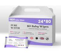 Pure Water Baby Wipes, 99% Water, Organic Aloe Vera, Fragrance-Free, Hypoallergenic (Pack of 24 (24x80PCS))