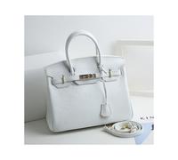 (Pure white, 20*15*10cm) Ladies Women Leather Handbag Birkin First Layer Cowhide Leather Tote Bag Commuter Crossbody Kelly Handbag