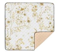 Pure White Background with Lots of Golden Flowers on It Large Sturdy Baby Play Mat for Indoor Outdoor Non-Toxic Tummy Time & Crawling Mat for Babies Infants Toddlers, 50'' x 50''