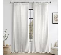Pure White Blackout Dual Layer Thick Linen Curtains 86 Inches Long for Kids Bedroom, Memory Trained Pleated Insulated Noise Cancelling Country Viral Drapes for 84-86 Inch Length Window Panels of 2