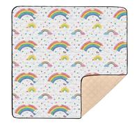 Pure White Cartoon Rainbow Cute Foldable Baby Playmat for Indoor Outdoor Lightweight Baby Kick Crawling Mat for Babies Infants Toddlers, 50'' x 50''