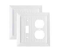 Pure White Classic Beadboard Wall Plates, Light Switch Covers, Electrical Outlet Socket Covers, Switch Plates of Various Combination, Nature Bamboo Fiber Wall Plate (2 Gang Toggle/Duplex 2 Pack)